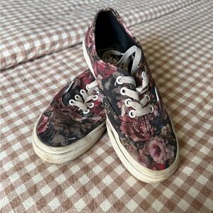 Vans Black and Pink Floral Sneakers